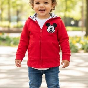 DISNEY VINTAGE RED MICKEY MOUSE BABY CHILD TODDLER ZIP UP HOODIE SIZE 18 MONTHS